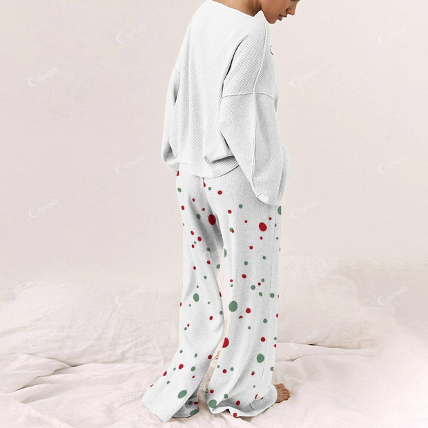Christmas Gift Dot Pattern Women's Print Long Sleeve Pajama Set
