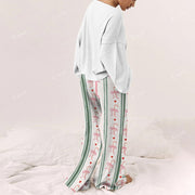 Green Bow Striped Women's Print Long Sleeve Pajama Set