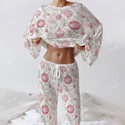 Colordate Women's Pink Light Ball Print Long Sleeve Cotton Homewear Set