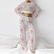 Colordate Women's Pink Light Ball Print Long Sleeve Cotton Homewear Set