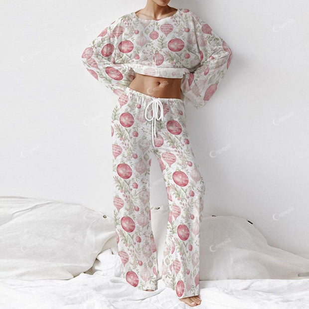Colordate Women's Pink Light Ball Print Long Sleeve Cotton Homewear Set