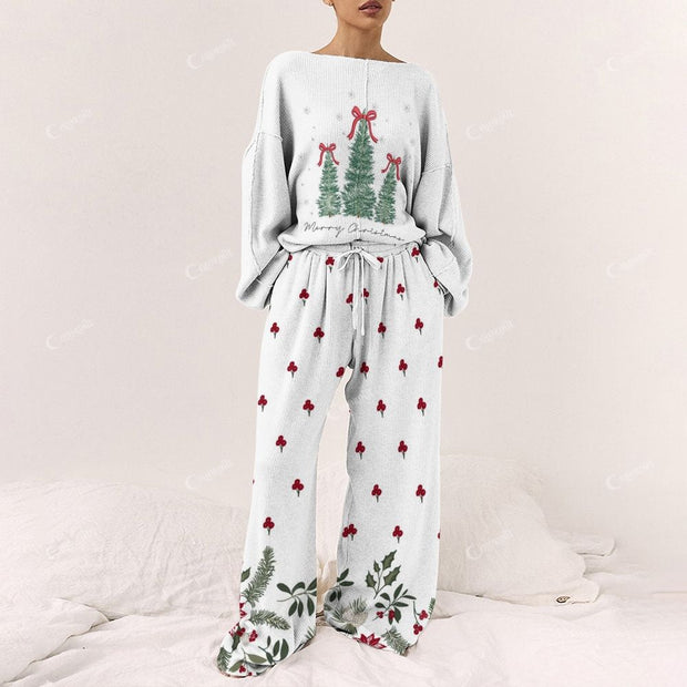 Christmas Tree Pattern Women's Print Long Sleeve Pajama Set
