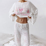 Pink Snowflake Women's Long Sleeve Cotton Homewear Set