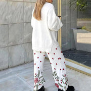 Christmas Tree Floral Pattern Loungewear Set For Women