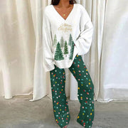 Christmas Tree Pattern Loungewear Set For Women