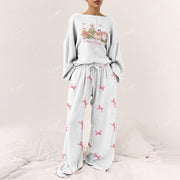 Women's Christmas Gingerbread With Bow Print Long Sleeve Pajama Set