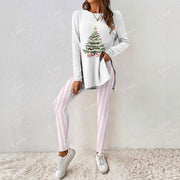 Women's Christmas Delicate Pink Stripes Long Sleeve Suit