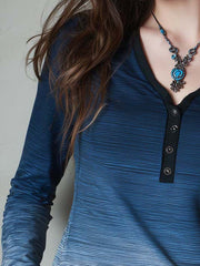 Indigo Ombre Long Sleeve Henley