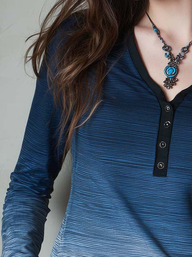Indigo Ombre Long Sleeve Henley