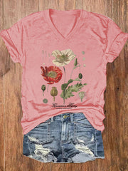 Floral Graphic Print V-neck Women's T-shirt