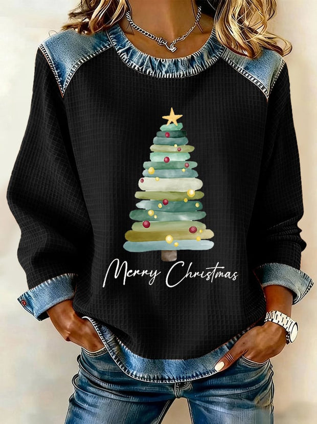 Women's Retro Christmas Tree Print Sweatshirt