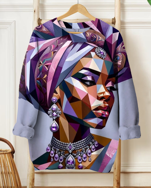 Retro Purple African Woman Long Sleeve Sweatshirt