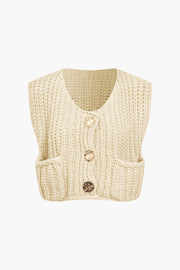 Solid Knit Button Up Vest