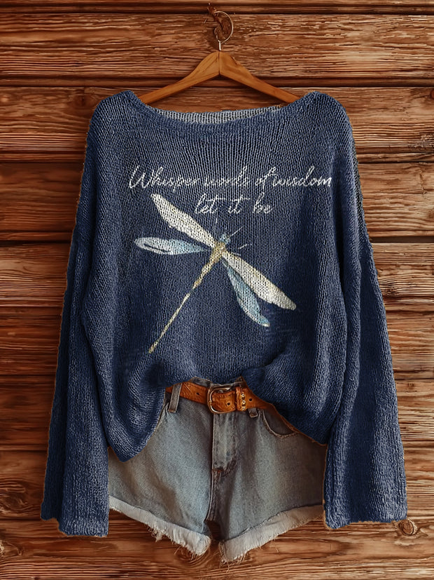 Women's Hippie Dragonfly Art Print Casual Pullover Sweater