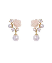 Stylish White Rose Flower Micro-Set Pearl Earrings