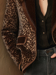Retro Leopard Print Velvet Patchwork Blazer