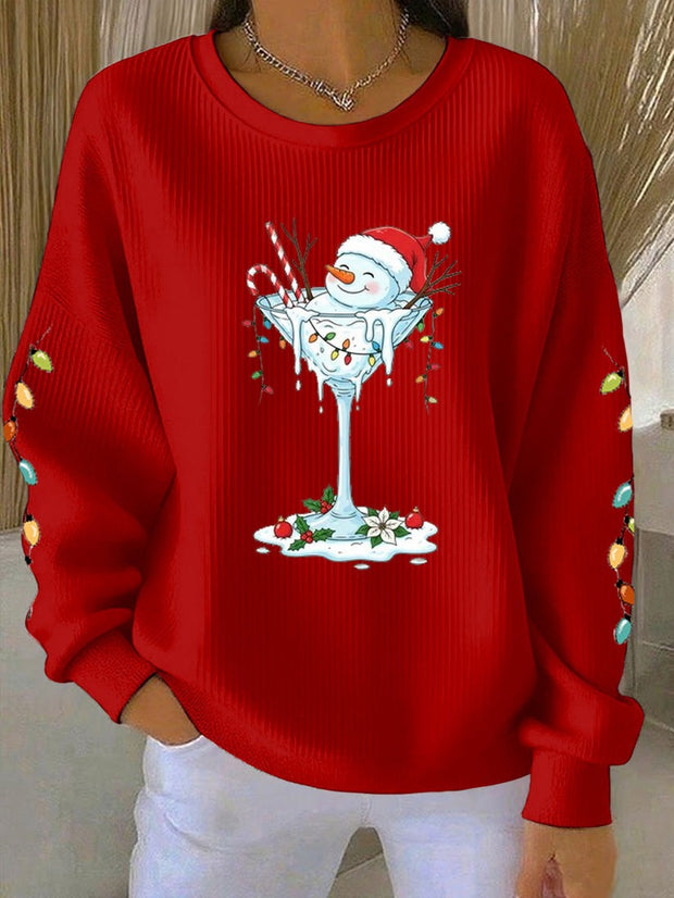 Winter Christmas Art Printed Crew Neck Pocket Sweatshirt