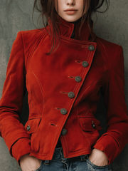 Vintage Red Velvet Military Jacket