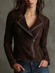 Chocolate Brown Eco-Suede Moto Jacket