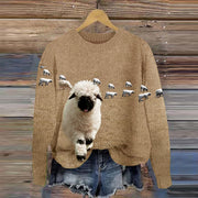 Greetings From The Stray Sheep Graphic Crew Neck Cozy Knit Sweater