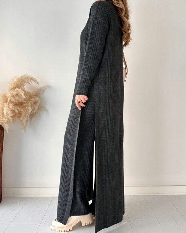 Chic extended length slit knitted two-piece set