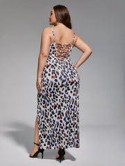 Plus Leopard Print Side Split Maxi Dress