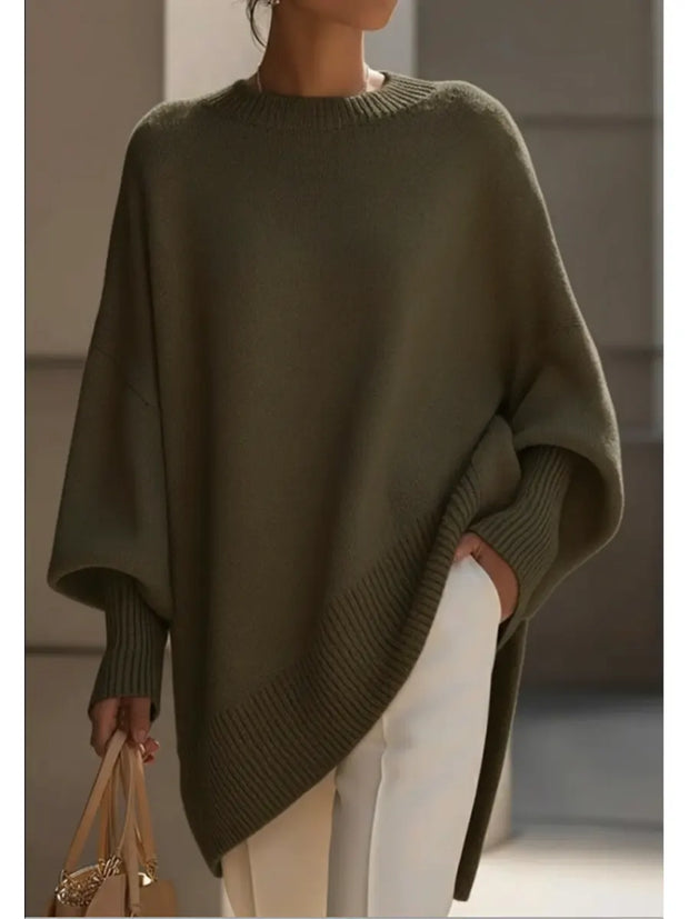 Women's Cozy Loose Asymmetrical Hem Sweater