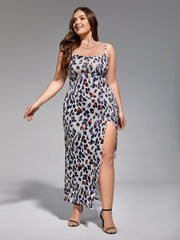 Plus Leopard Print Side Split Maxi Dress