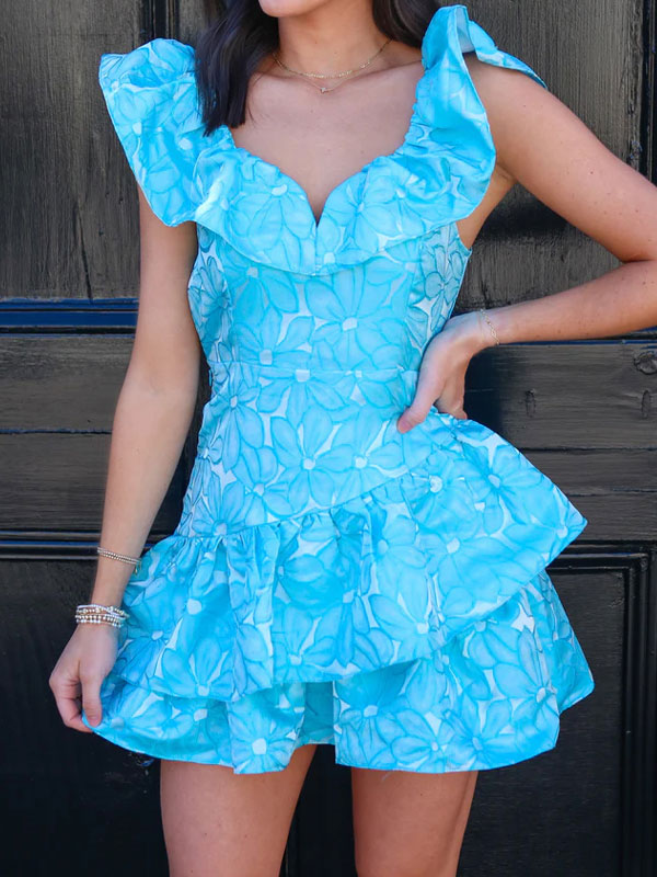 Printing ruffle dress
