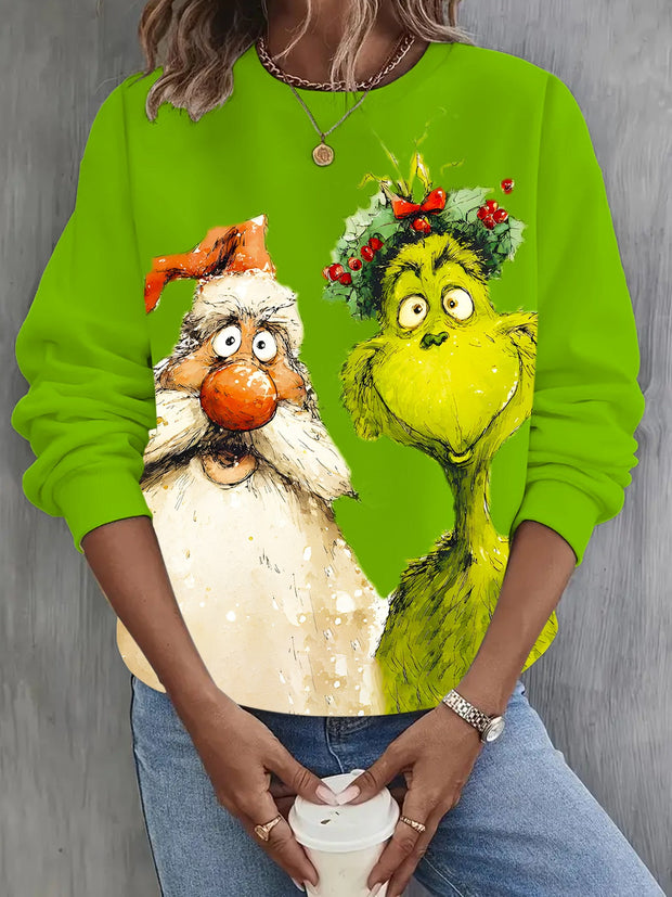 Grinch Christmas Printed Long Sleeve Casual Top