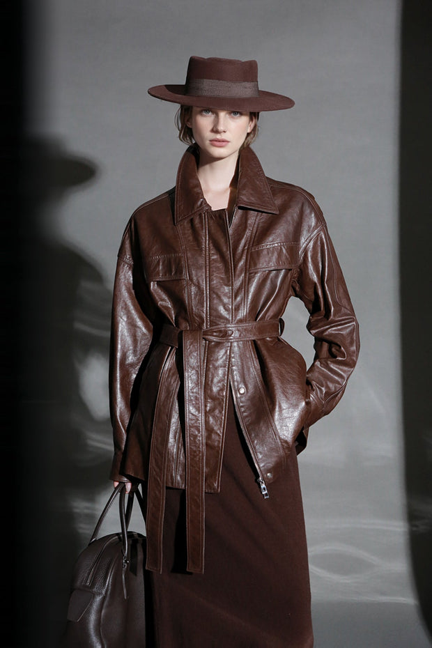 Women’s Biker-Style Leather Jacket – Casual Lambskin Short Coat for Autumn Versatile Chic Look