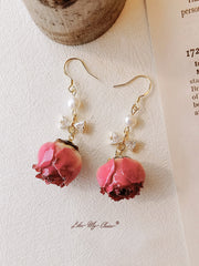 Pressed Flower Earrings - Vintage Rose