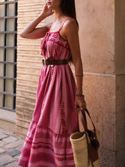 Ethnic Style Crochet Patchwork Slip Maxi Dress