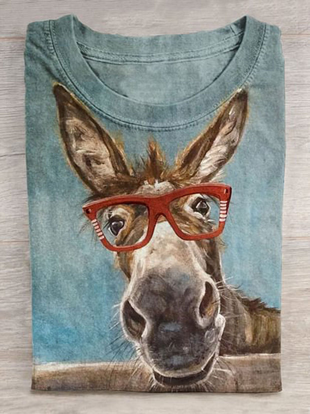 Cute Funny Donkey Art Print Casual T-shirt