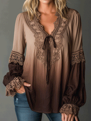 Bohemian Style Gradient Lace Pastoral Style Shirt