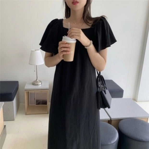 Square Collar Waist Loose Long A-Line Maxi Dress