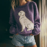 Fuzzy Golden Retriever Dog Family Felt Cozy Knit Sweater