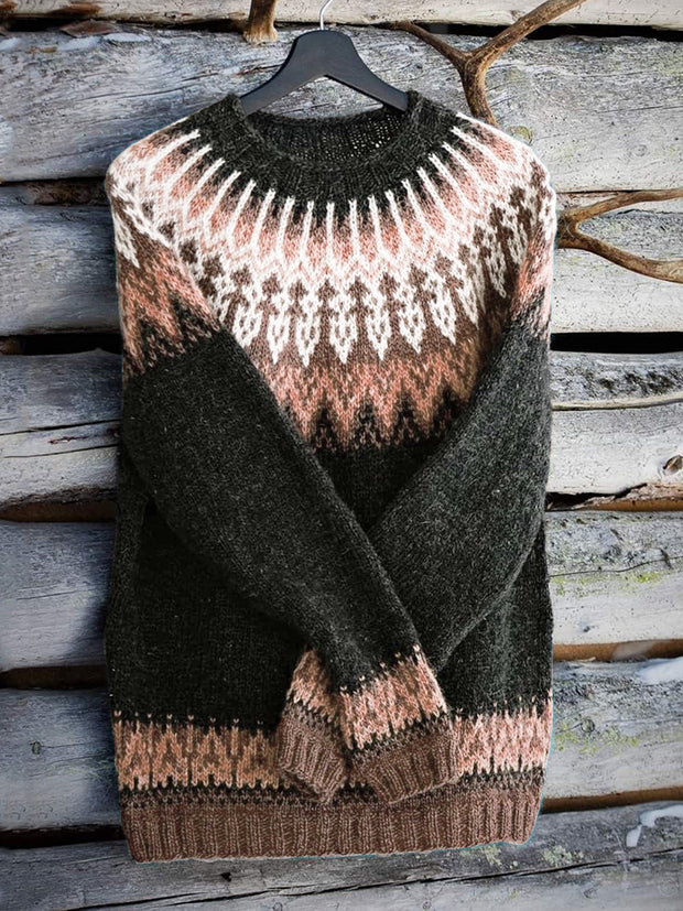 Vintage Icelandic Knit Jacquard Warmth Crew Neck Sweater(Unisex)