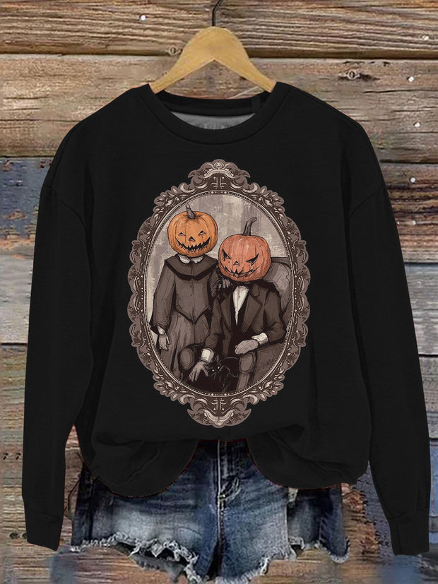 Halloween Pumpkin Family Graphic Printed Casual Sweatshirt