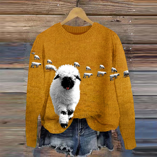 Greetings From The Stray Sheep Graphic Crew Neck Cozy Knit Sweater