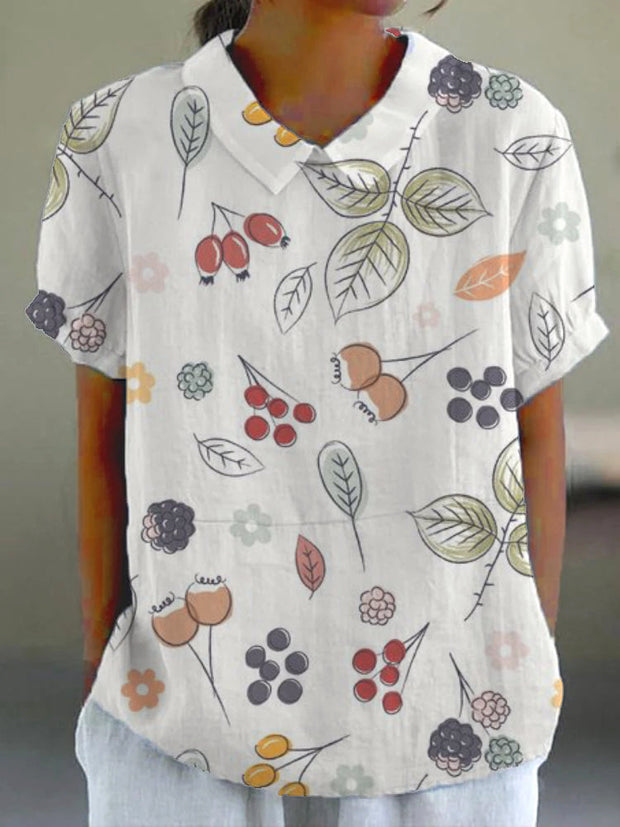 Women's Print Casual Cotton And Linen Short Sleeve Shirt