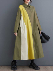 Loose Spliced Long Sleeve Shirt Dress