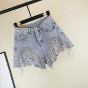 Denim Shorts Women Clothing Fashion 2022 Summer Ripped Jeans Short Femme High Waist Diamond Tassel Y2k Casual Bottoms For Ladies