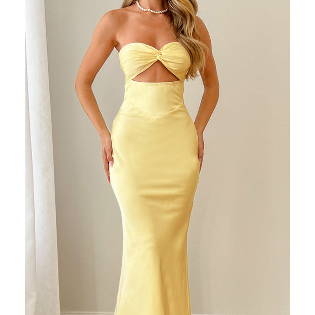 Yellow Satin Maxi Dress