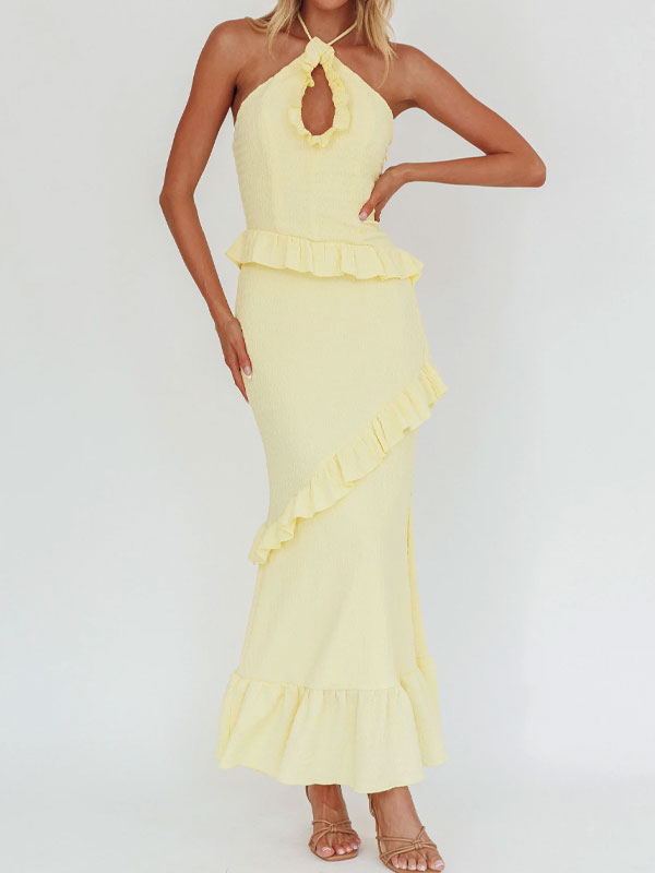 Halter ruffle maxi dress