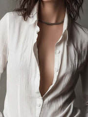 Vintage-Inspired White Button-Up Ruffle Cuff Shirt