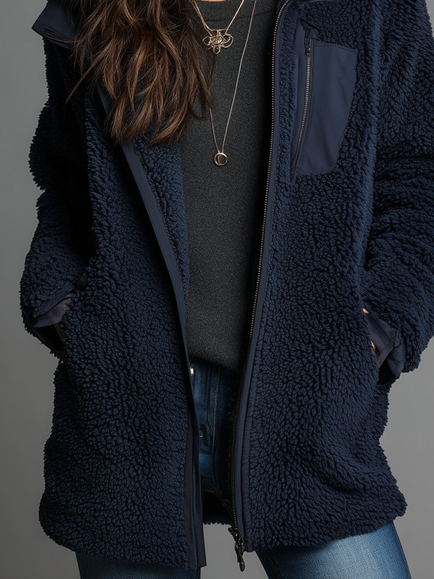 Vintage Zipper Pocket Teddy Fleece Fitted Jacket