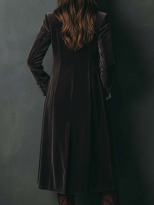 Embroidered Velvet Long Coat – Baroque Brown