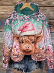 Highland Cow Christmas Print Casual Hoodie