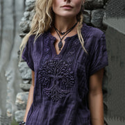 Vintage Viking Life Of Tree Celtic Embroidered Linen Blend Shirt
